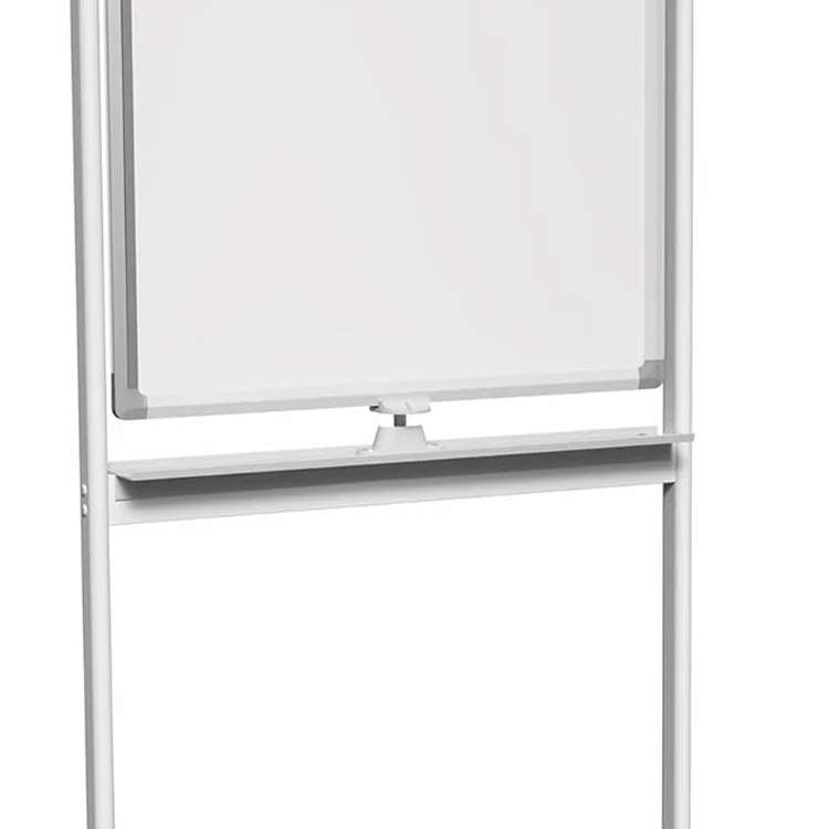 Rolling white board on a mobile stand with a lower shelf for markers