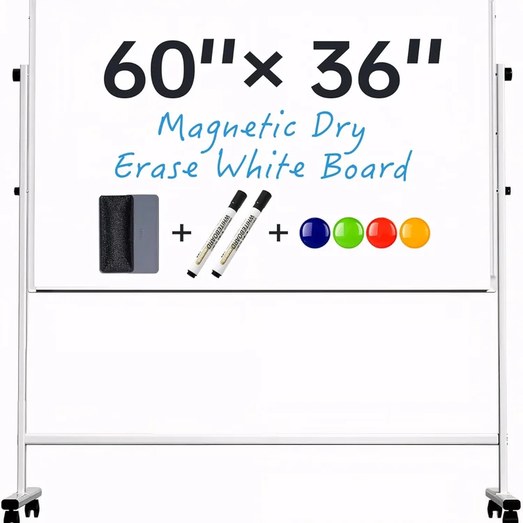 Magnetic rolling white board with dry erase markers and eraser included