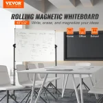 Rolling white board in modern office setting with whiteboard markers and notes