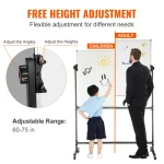 Rolling white board with adjustable height for children and adults in office setting