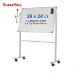 Rolling white board with 36 x 24 inch surface, magnetic eraser, and two dry erase markers