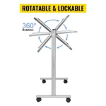 Rolling white board stand with adjustable arms and 360-degree rotation feature