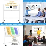 Double-sided rolling white board used in a classroom for presentations and lessons