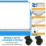 Rolling white board with locking wheels and rich writing accessories displayed on a sturdy stand