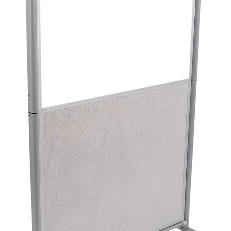 Rolling white board with a sleek silver frame and smooth writing surface