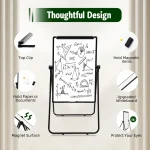 Rolling white board with magnetic surface and top clip for holding documents