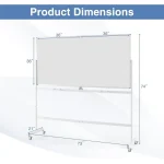 Rolling white board dimensions displayed with measurements on a white background