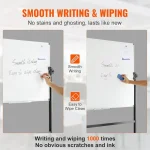 Rolling white board with smooth writing surface and easy wipe clean feature displayed in use